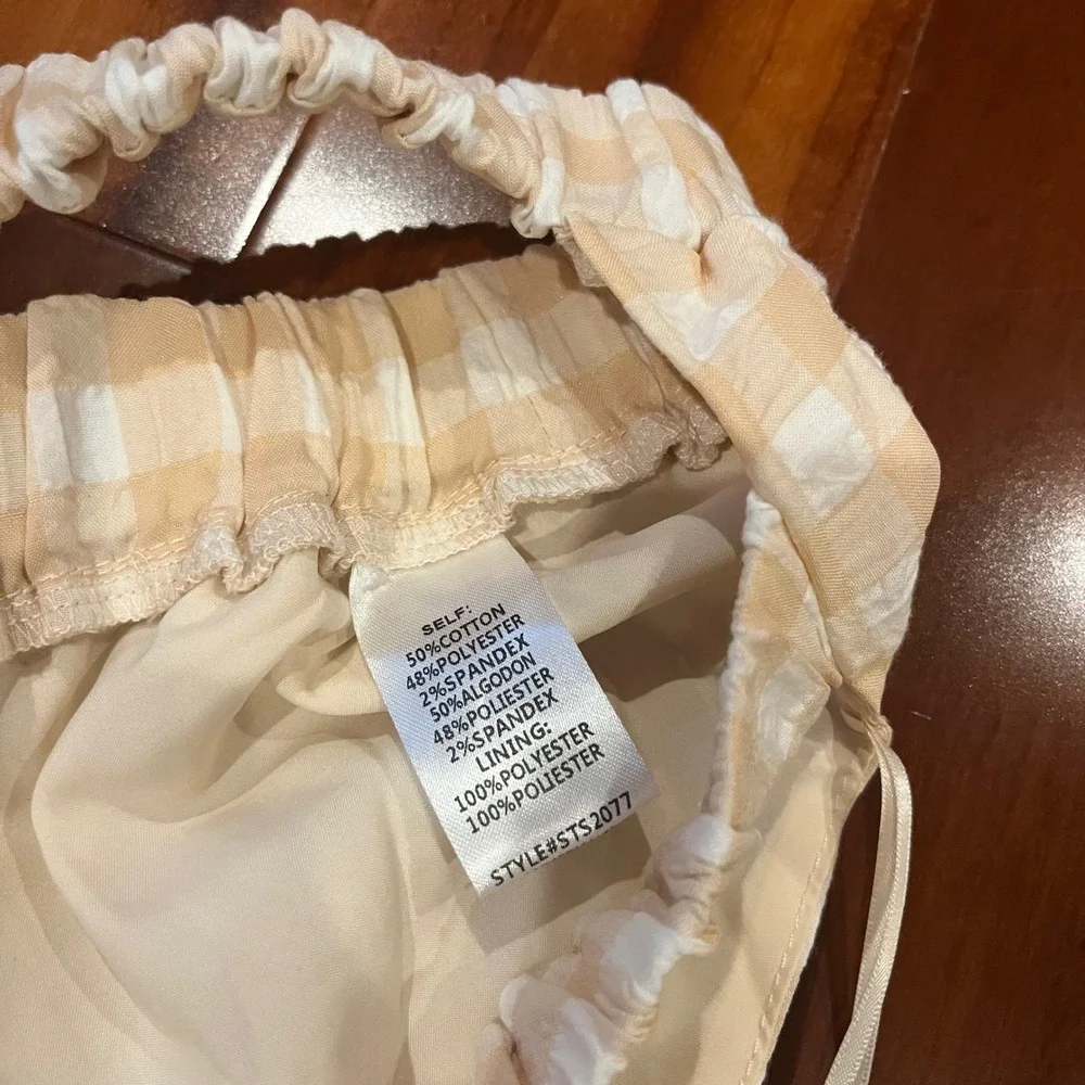 Gingham Skirt Top Set Light Beige Crop Halter Crossback Maxi Tier Cottagecore M - Picture 8 of 11